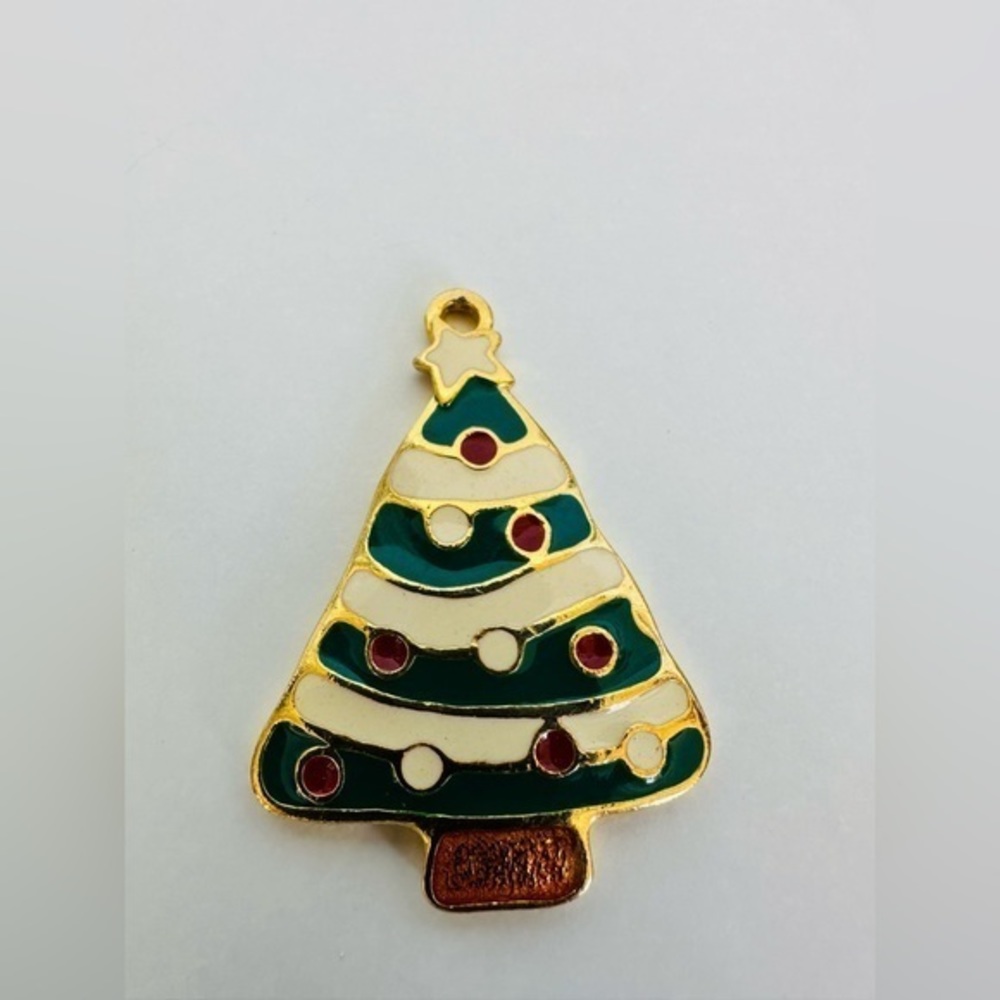 Wallace Silver Smiths‎ Christmas Tree Ornament Pendant Vintage Gold-tone Enamel
